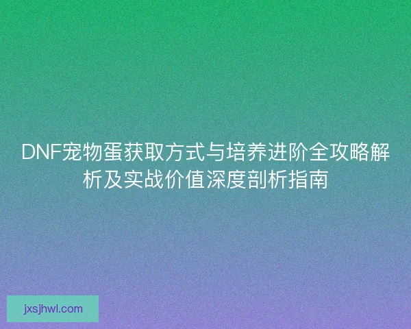 DNF宠物蛋获取方式与培养进阶全攻略解析及实战价值深度剖析指南