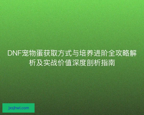 DNF宠物蛋获取方式与培养进阶全攻略解析及实战价值深度剖析指南